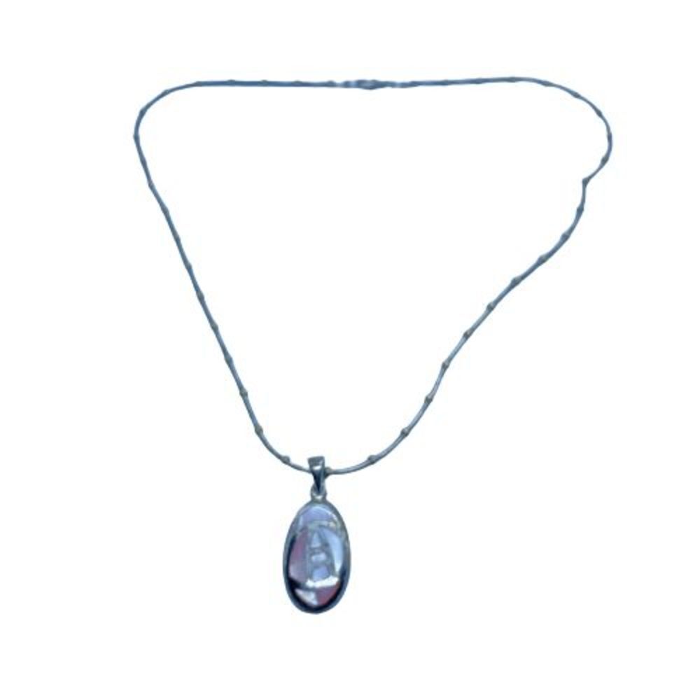 Gorgeous SG Signed Sterling Silver 16" Necklace w/ Sterling & MOP Oval Pendant